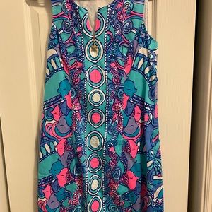 Lilly Pulitzer Dress Fish Print with Gold Starfish Zipper SZ 0
